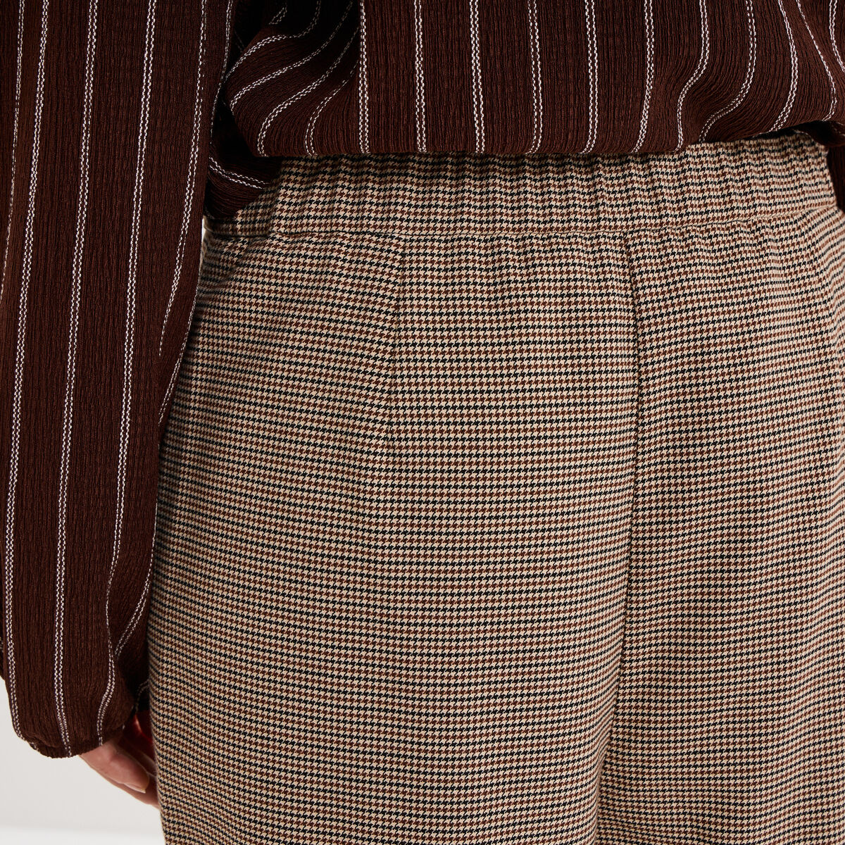 Pantalon droit cropped taille haute marron femme