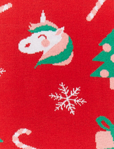Pull No&euml;l col rond manches longues rouge fille