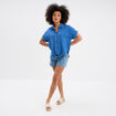 Chemise nouée manches courtes gaze coton bleu foncé femme