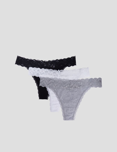 Lot 3 strings en coton gris femme
