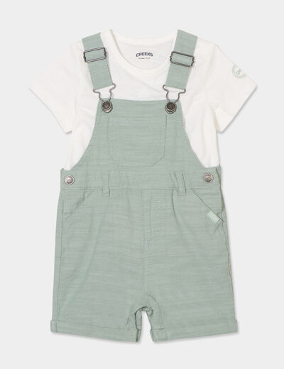 Ensemble salopette et t-shirt coton vert pastel bébé garçon