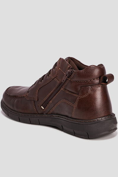 Bottines en cuir crantées à lacets marron homme