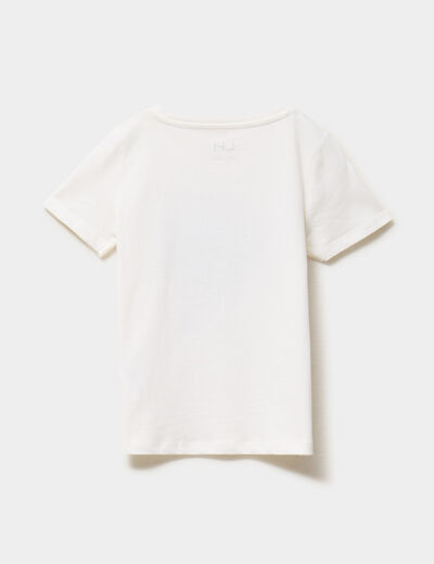 T-shirt manches courtes coton ivoire fille