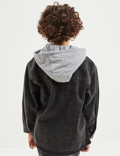 Chemise en jean &agrave; capuche Liberto denim noir gar&ccedil;on