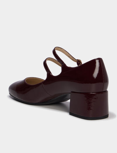 Escarpin double bride effet verni bordeaux femme