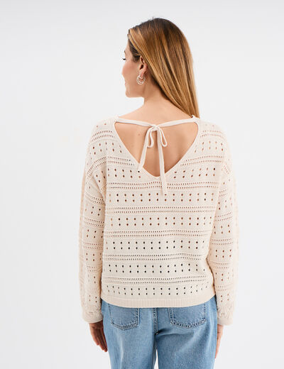Pull ajouré noeud au dos sable femme