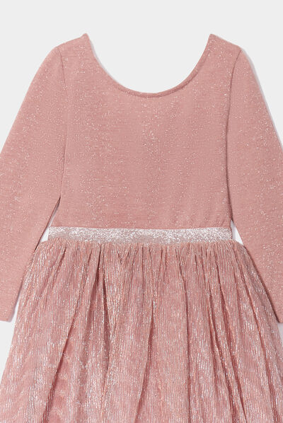 Robe longueur genou manches 3/4 rose fille
