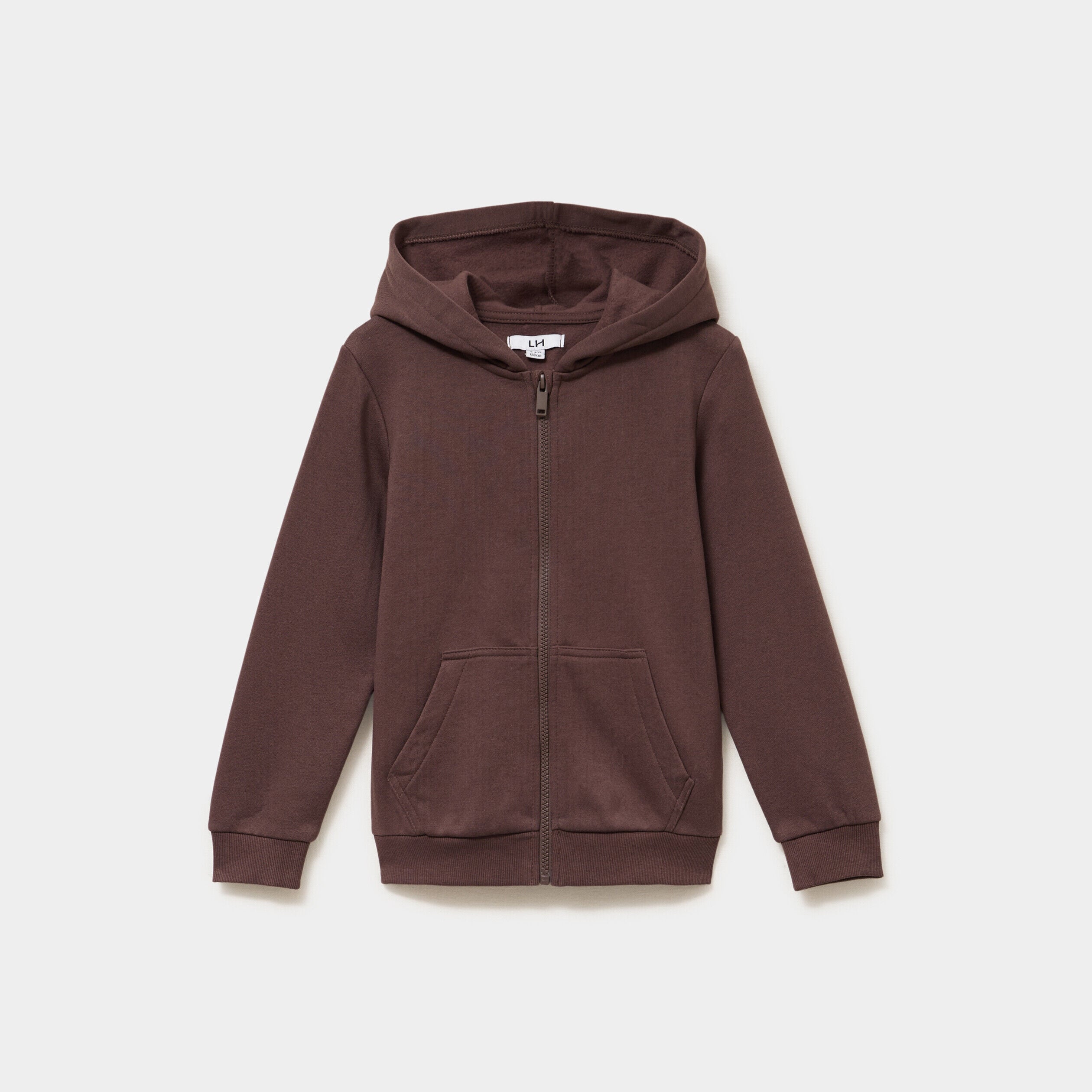 Sweat zippé à capuche en molleton marron foncé garçon LH