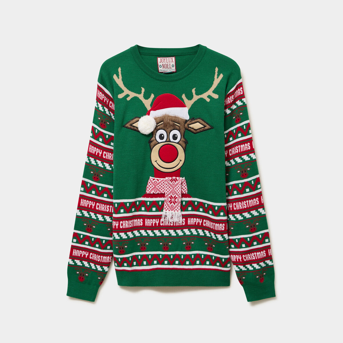 Pull de No&euml;l avec pompon vert homme