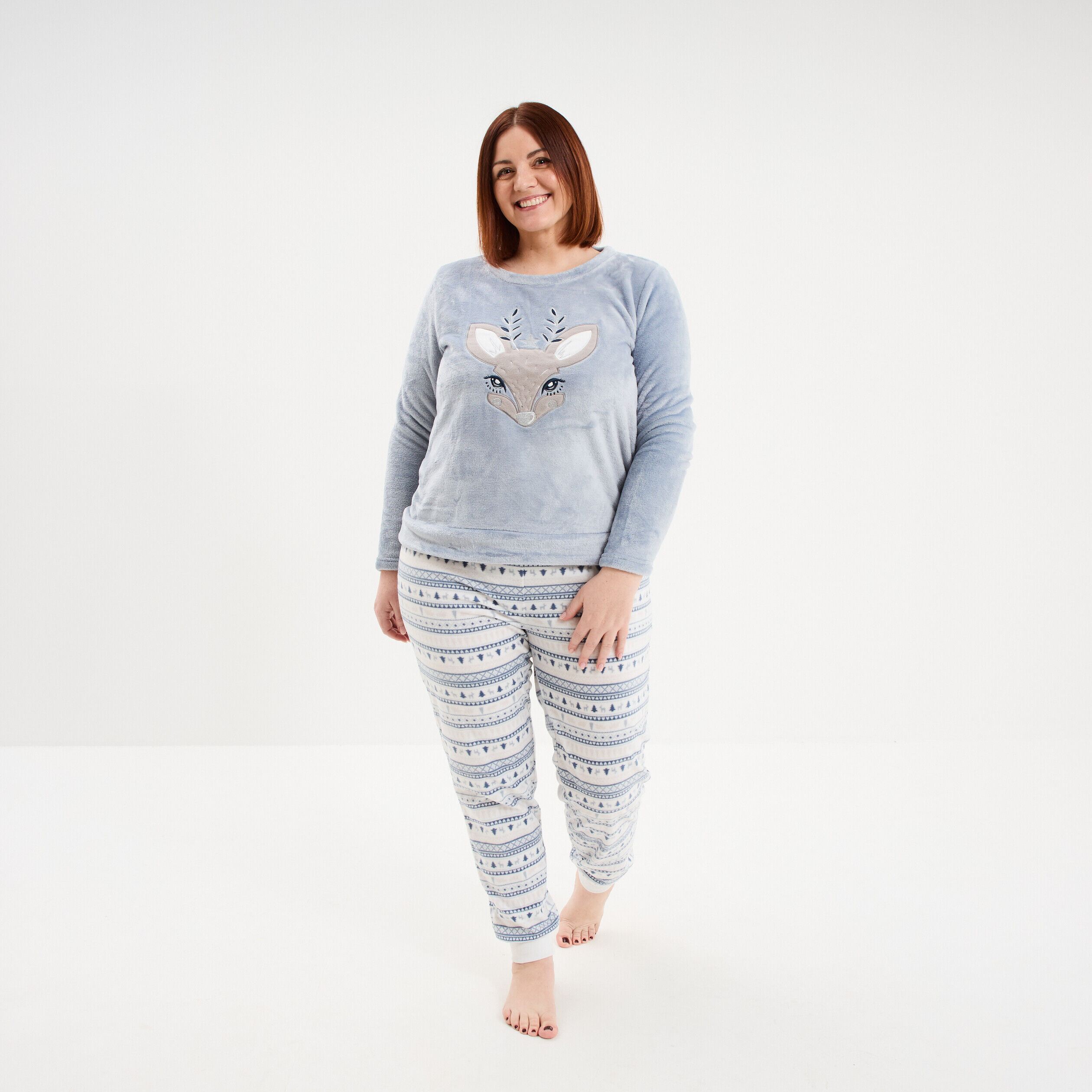 Ensemble pyjama 2 pièces effet velours bleu clair femme grande taille MODAVISTA