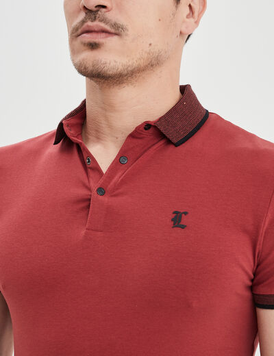 Polo coton ajusté manches courtes bordeaux homme