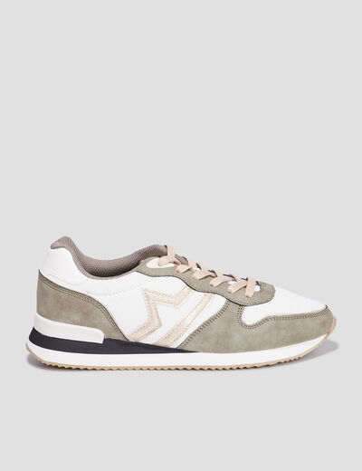 Baskets bi-mati&egrave;re &agrave; lacets Creeks vert kaki femme