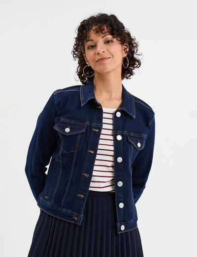 Veste en jean ajust&eacute;e boutonn&eacute;e denim brut femme