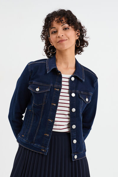 Veste en jean ajust&eacute;e boutonn&eacute;e denim brut femme