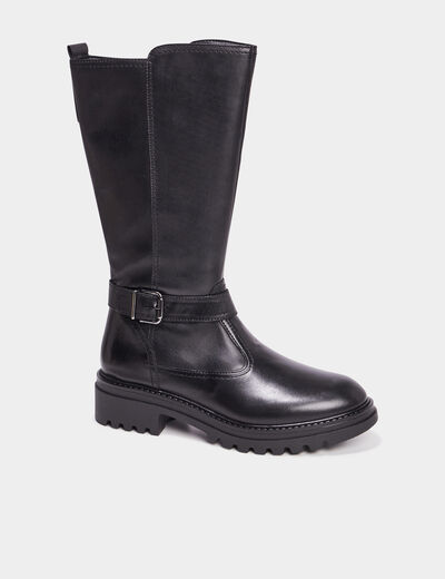 Bottes brides en cuir noir fille