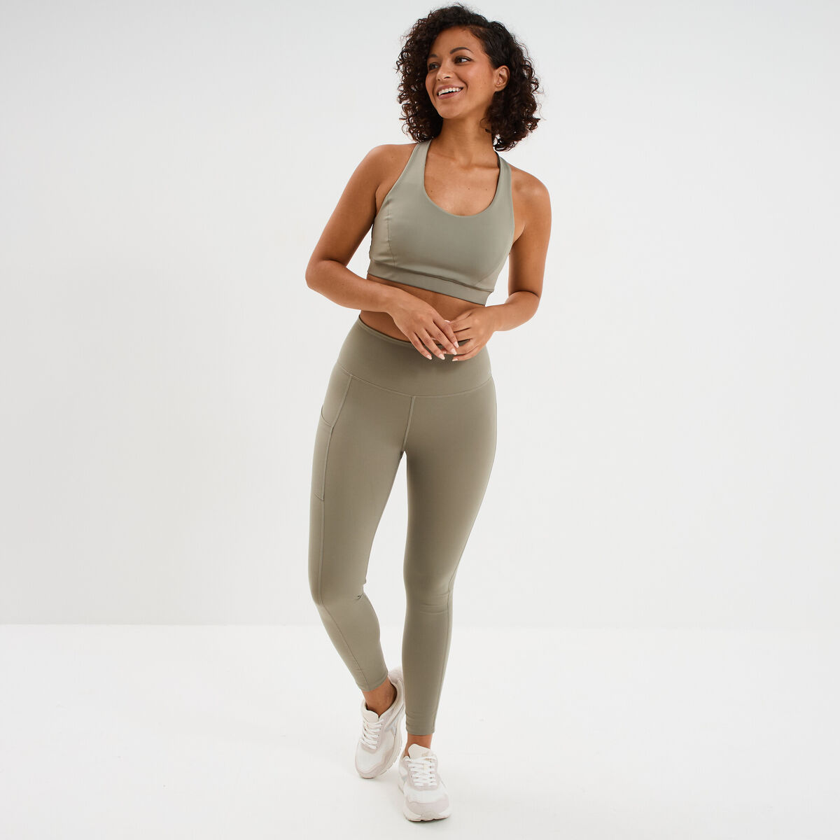 Legging de sport taille haute vert kaki femme