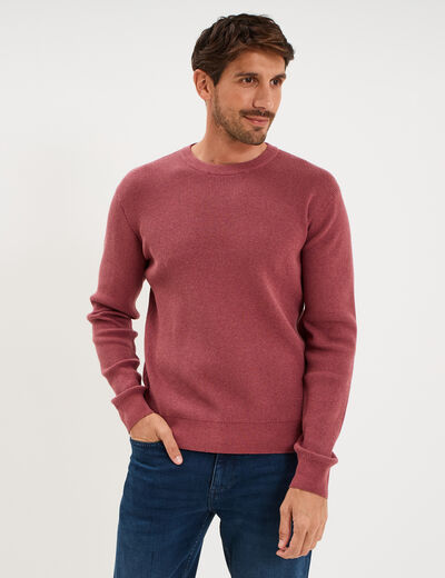 Pull en maille textur&eacute;e col rond vieux rose homme