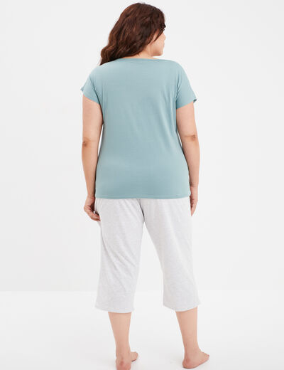 Ensemble pyjama corsaire 2 pièces coton bleu gris femme grande taille