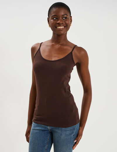 D&eacute;bardeur coton bretelles r&eacute;glables marron fonc&eacute; femme