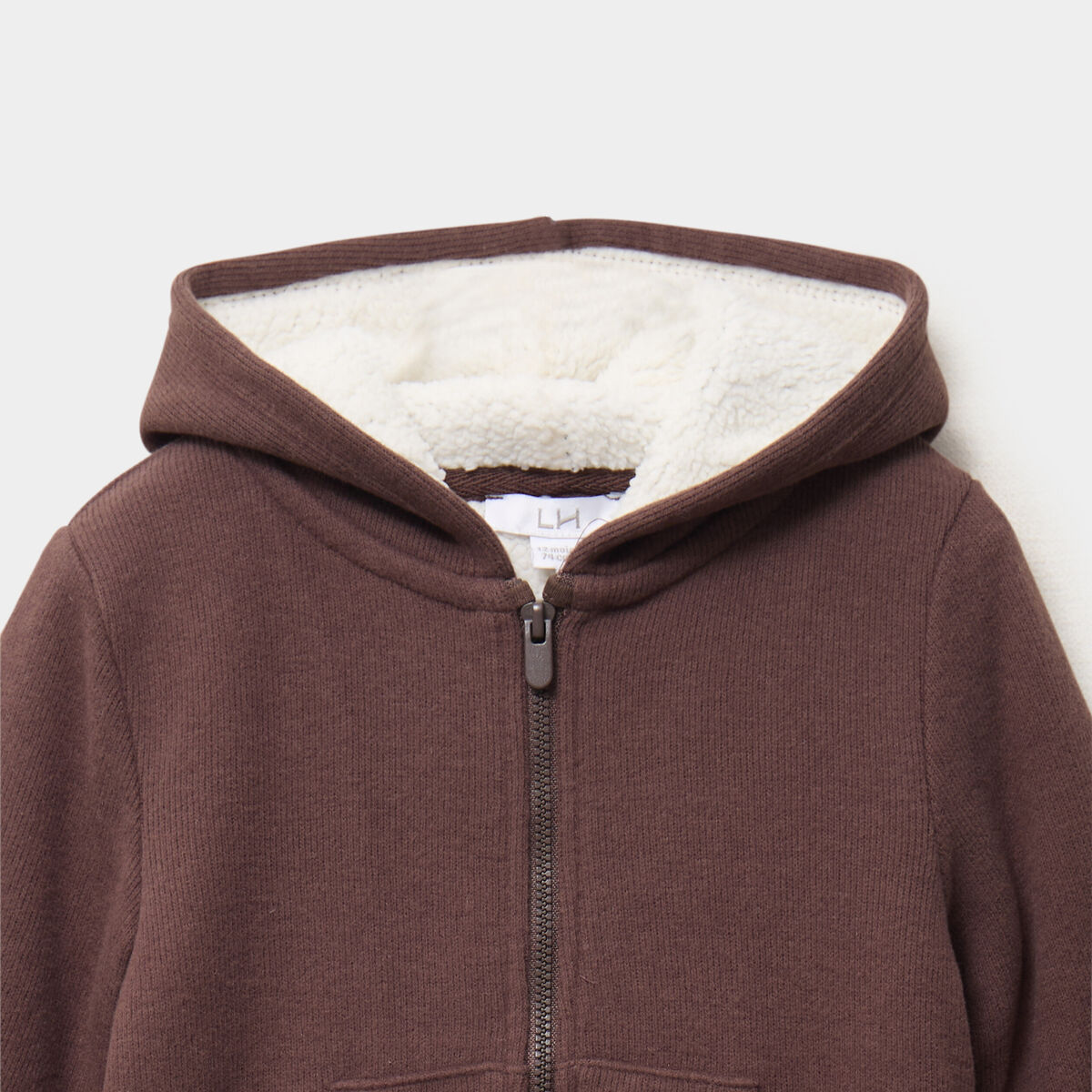 Gilet c&ocirc;tel&eacute; doubl&eacute; &agrave; capuche marron fonc&eacute; b&eacute;b&eacute; gar&ccedil;on