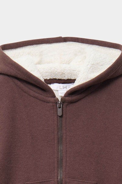 Gilet c&ocirc;tel&eacute; doubl&eacute; &agrave; capuche marron fonc&eacute; b&eacute;b&eacute; gar&ccedil;on