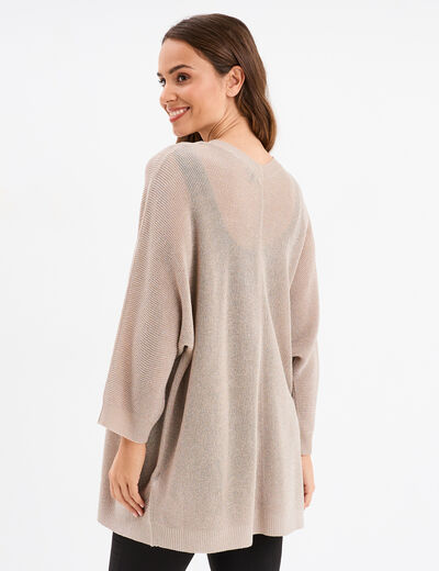 Gilet chauve-souris mi-long beige femme