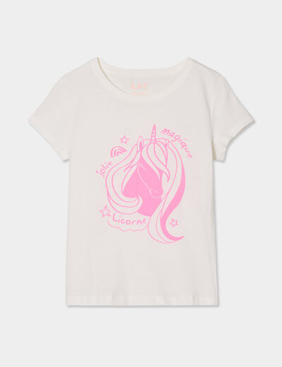 T-shirt col rond manches courtes coton ivoire fille