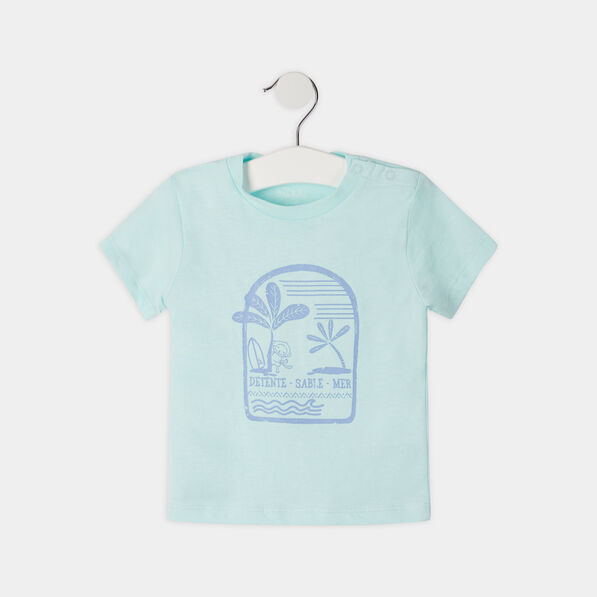 T-shirt à manches courtes en coton vert turquoise bébé garçon