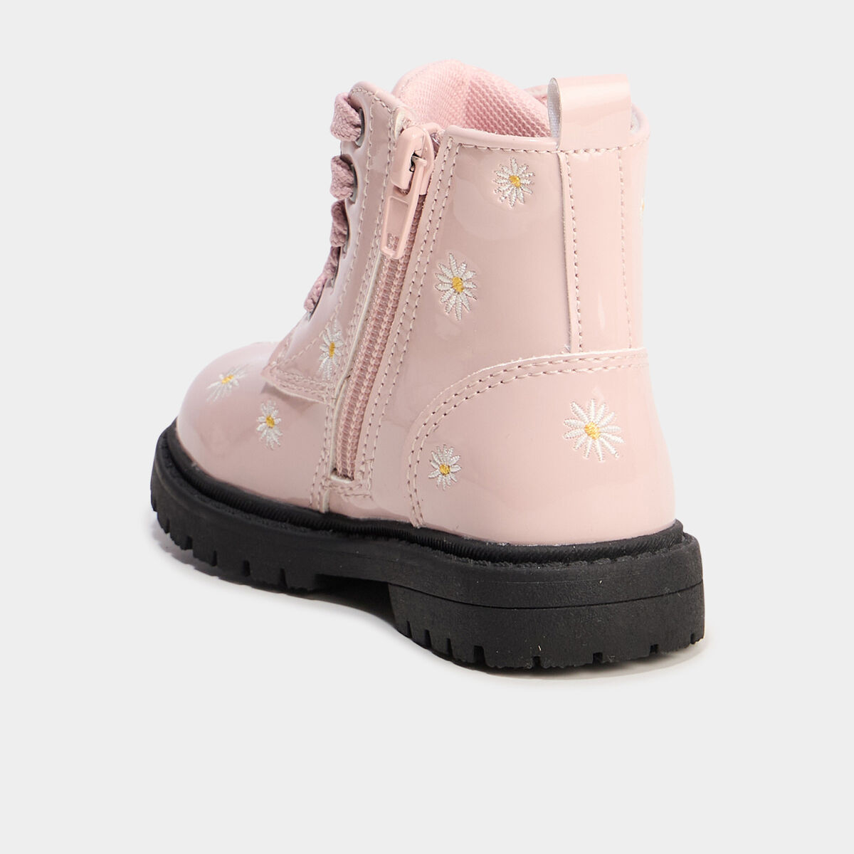 Bottines zipp&eacute;es vernies &agrave; broderie rose b&eacute;b&eacute; fille