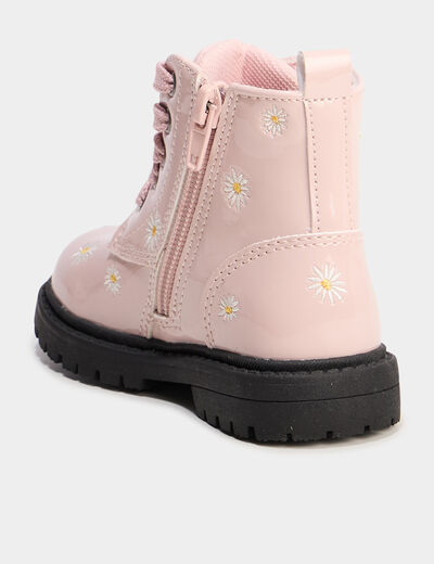 Bottines zipp&eacute;es vernies &agrave; broderie rose b&eacute;b&eacute; fille