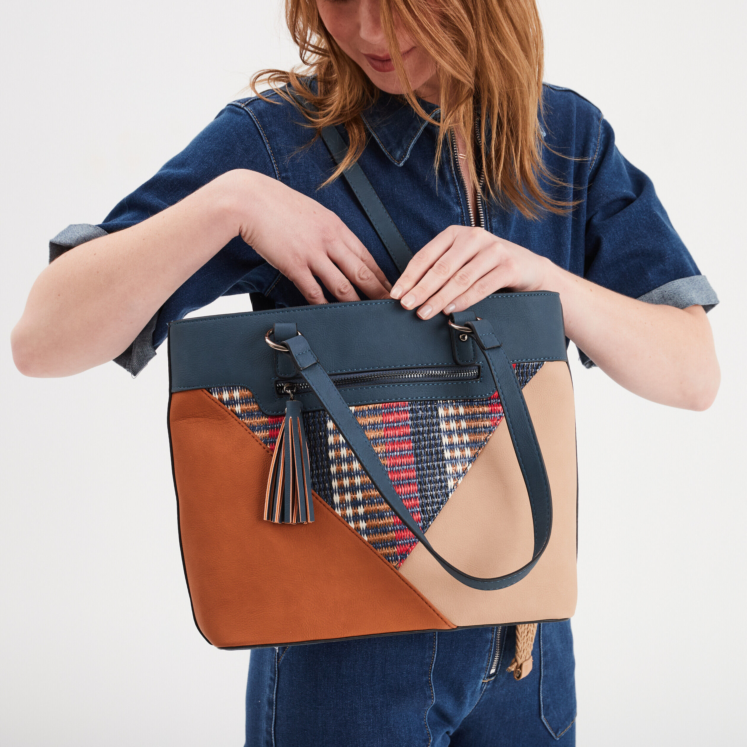 Sac porté-épaule rectangulaire bleu marine femme LH