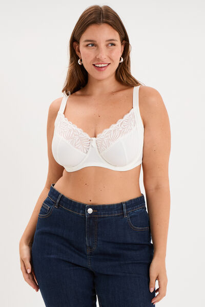 Soutien-gorge dentelle embo&icirc;tant c&ocirc;tel&eacute; blanc femme grande taille