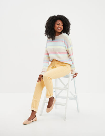 Pull col rond manches longues multicolore femme