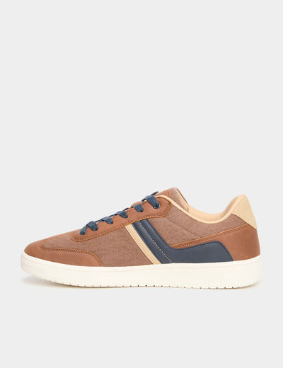 Tennis basses &agrave; lacets marron clair homme