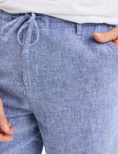 Bermuda chino à coulisse lin mélangé bleu homme