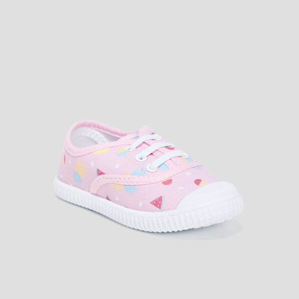 Tennis en toile à lacets rose fille