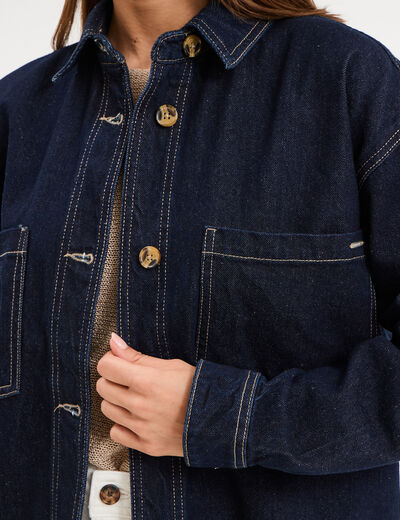 Veste surchemise en jean oversize coton denim brut femme