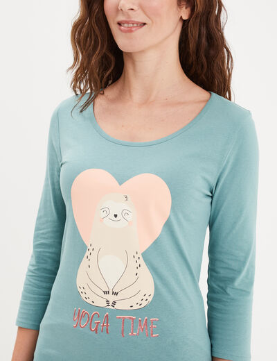 Ensemble pyjama corsaire 2 pièces bleu gris femme