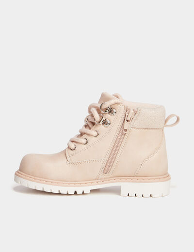 Boots zippées à lacets Trappeur rose clair fille