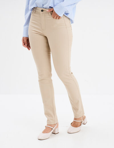 Pantalon slim en coton elasthanne beige femme