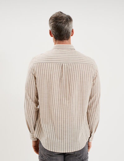 Chemise manches longues coton beige homme