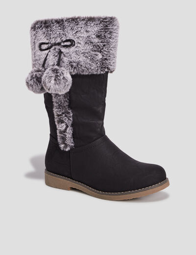Bottes zippées avec pompons noir fille