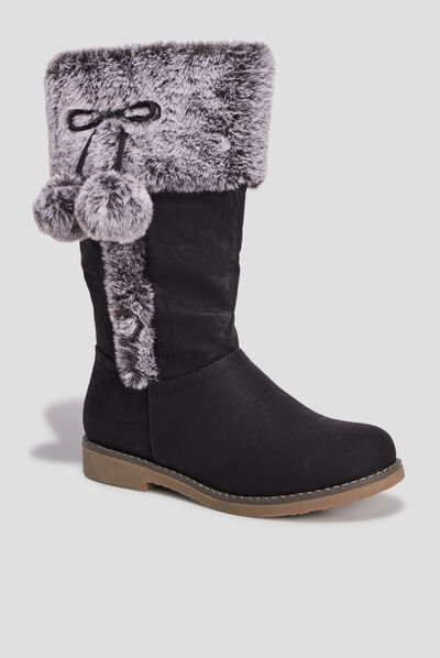 Bottes zippées avec pompons noir fille