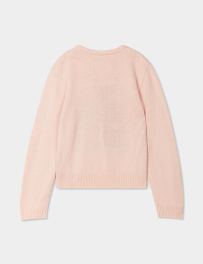 Pull Noël détails sequins et grelot rose clair fille
