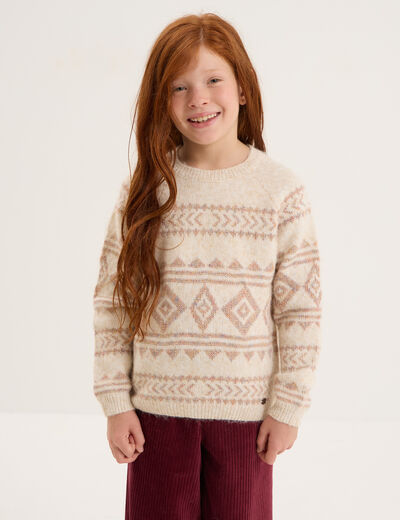 Pull col rond manches longues ecru fille