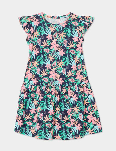 Robe courte évasée à volants bleu marine fille