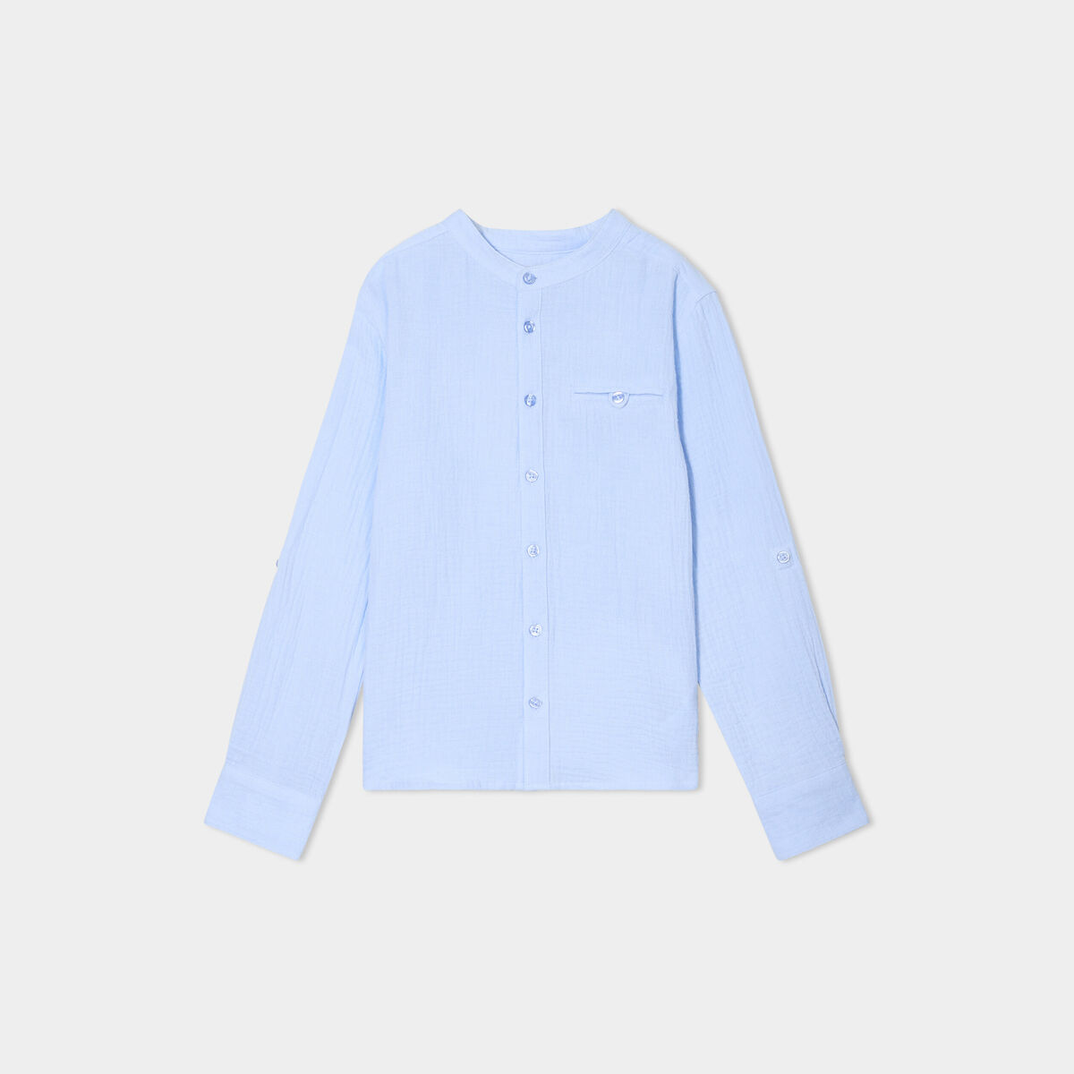 Chemise gaze coton manches retroussables bleu ciel garçon