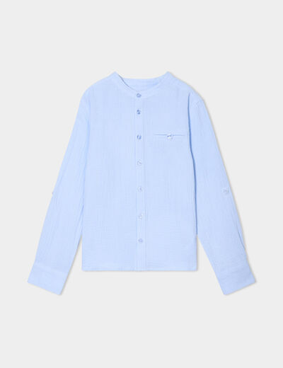 Chemise gaze coton manches retroussables bleu ciel garçon