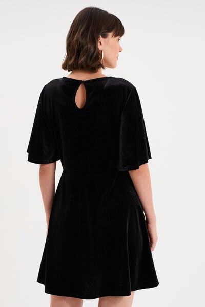 Robe courte en velours manches courtes noir femme