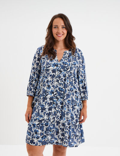 Robe évasée fluide manches longues col V blanc femme grande taille